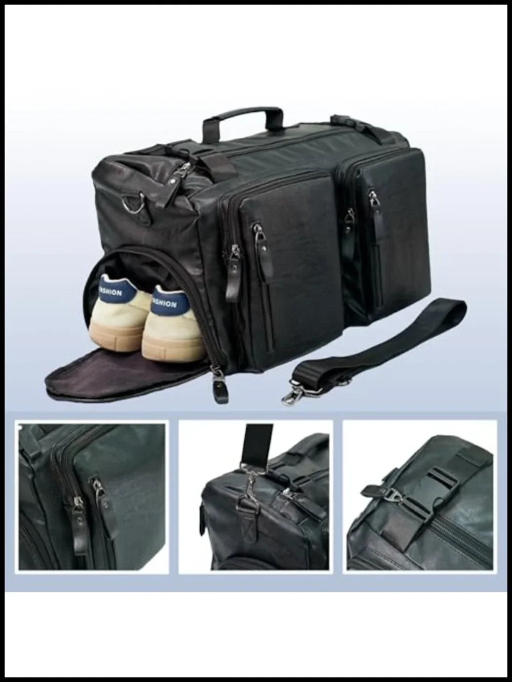 Waterproof Faux Leather Travel Duffle Bag with Shoe Compartment for Women Men